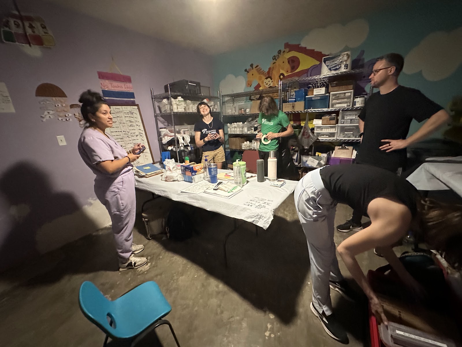 NWB volunteers preparing a community clinic in Puerto Peñasco, Mexico